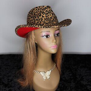 Women's Cheetah Print Fedora with Red Lining